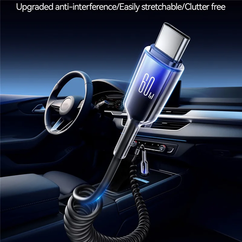 JOYROOM S-A43 1.5m Coiled Cable Type-C to Type-C 60W Fast Charging Spring Data Cord for iPhone 16-15 Series - Black