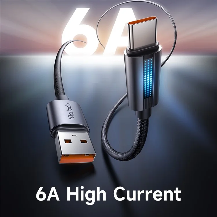 MCDODO CA-5180 1.2m USB-A to Type-C 6A 100W Charging Data Cable with Breathing Light - Black