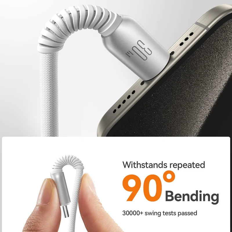 JOYROOM S-A51 1,2 m Type-C til Lightning 30 W hurtigladekabel med tekstilsløjfe Datakabel - Lysegrå