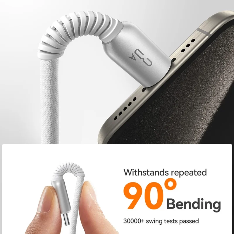 JOYROOM S-A51 1.2m USB-A to Lightning 3A Fast Charging Cable Braided Data Cord - Light Grey