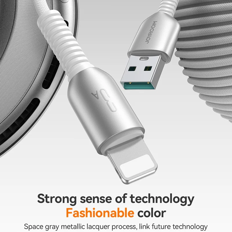 JOYROOM S-A51 1.2m USB-A to Lightning 3A Fast Charging Cable Braided Data Cord - Light Grey