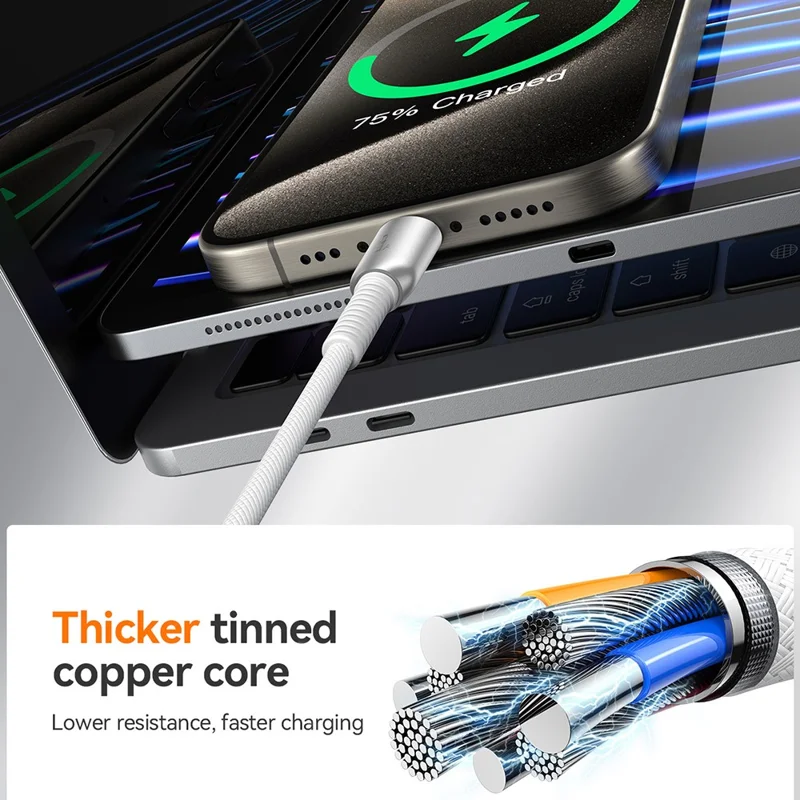 JOYROOM S-A51 1.2m USB-A to Lightning 3A Fast Charging Cable Braided Data Cord - Light Grey