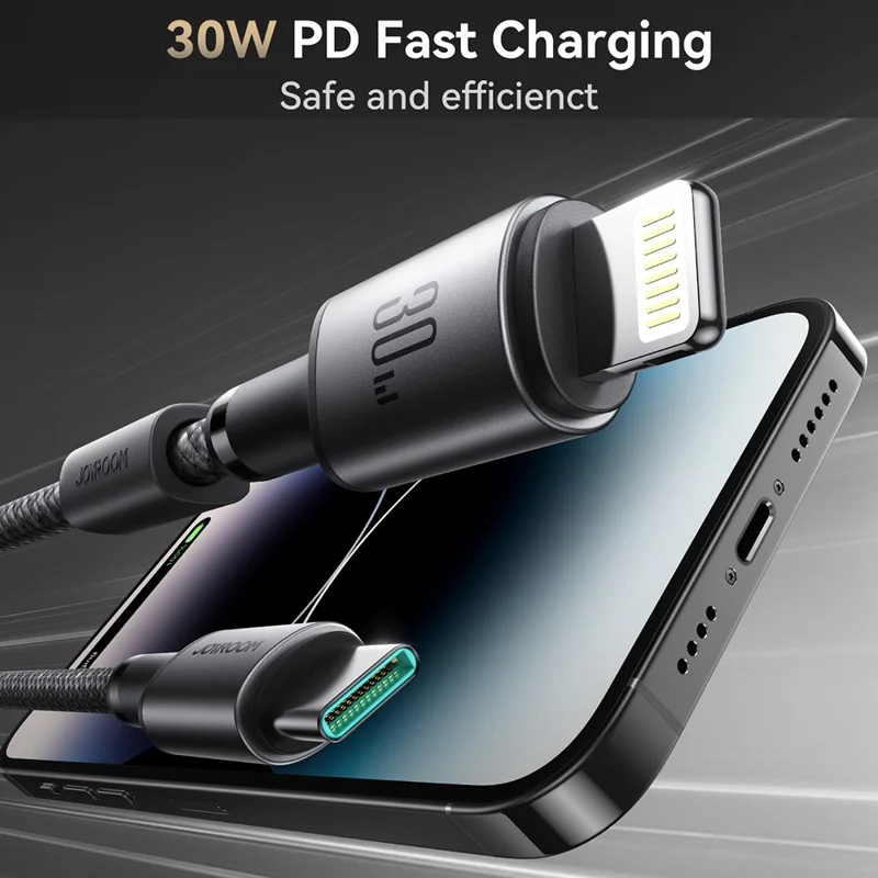 JOYROOM S-A50 1.2m Type-C to Lightning 30W Fast Charging Data Cable with Magnetic Cable Holder - Dark Grey