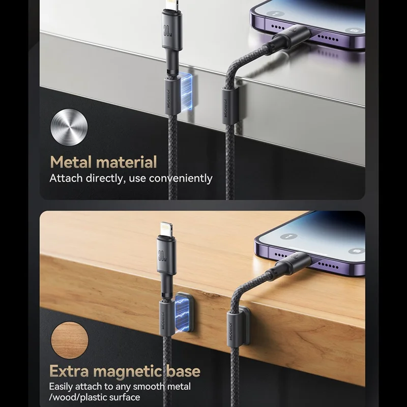 JOYROOM S-A50 1.2m Type-C to Lightning 30W Fast Charging Data Cable with Magnetic Cable Holder - Dark Grey