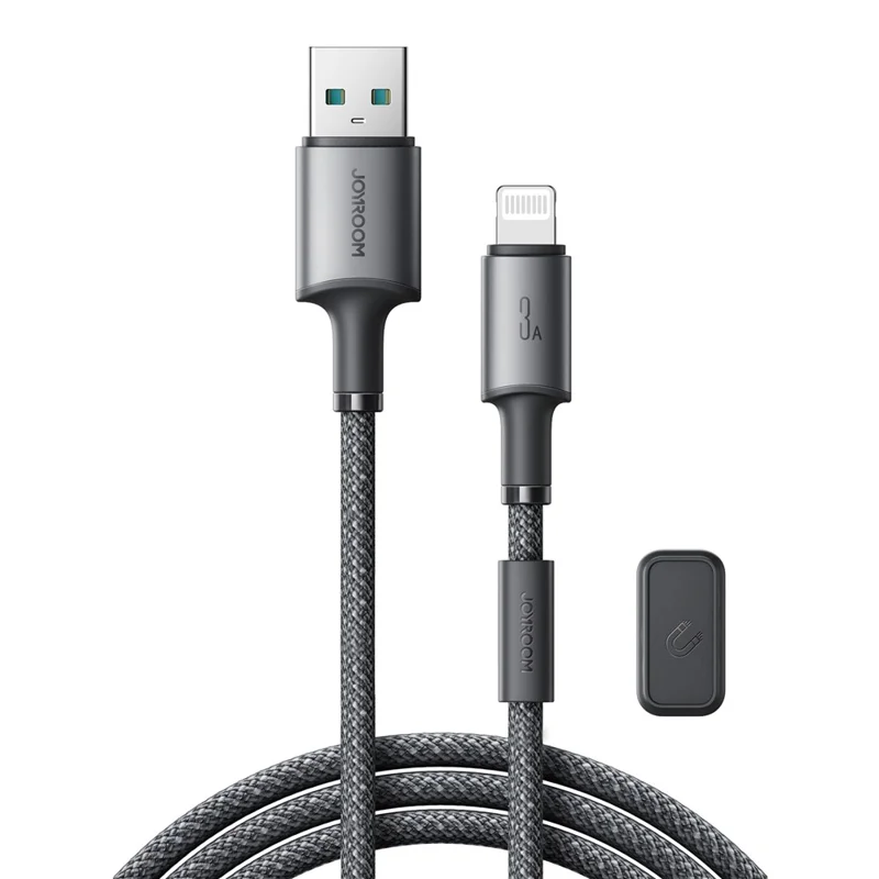 JOYROOM S-A50 1.2m USB-A to Lightning 3A Fast Charging Data Cable with Magnetic Cable Holder - Dark Grey