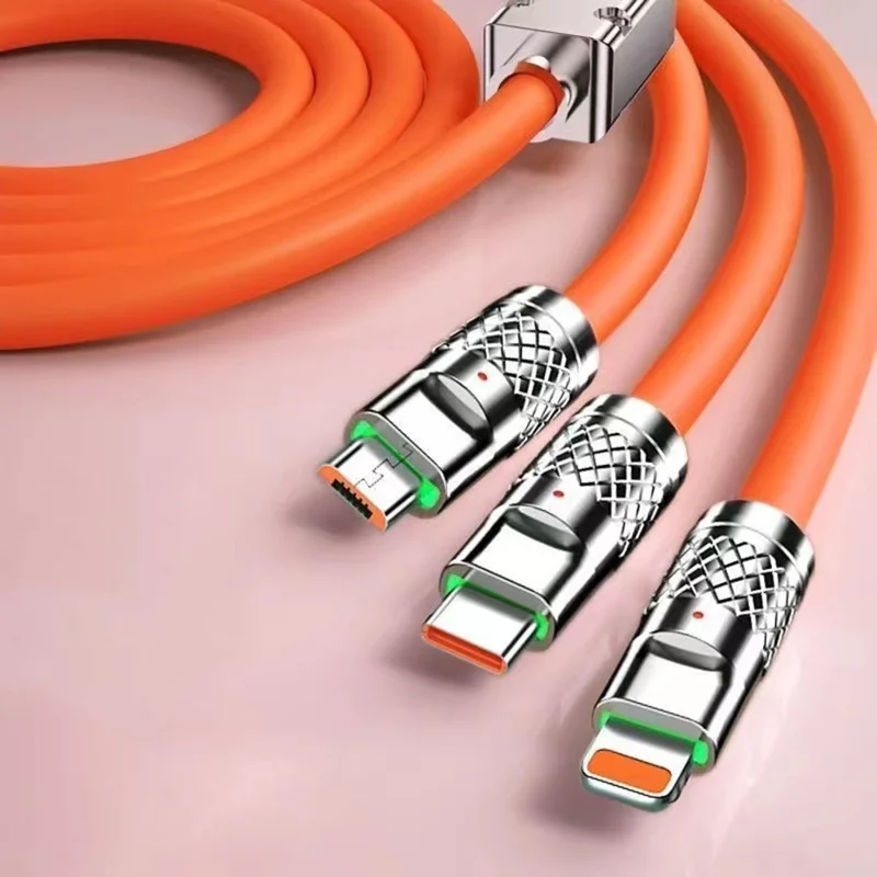 Cabo de Carregamento 3-em-1 Type-C + iP + Micro Splitter 240W Fast Charger, Comprimento: 1m