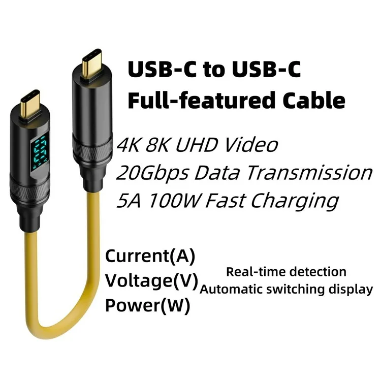 1m 20Gbps USB 3.2 Type-C Data Cable 8K / 60Hz PD 100W Fast Charging Full-Featured Wire