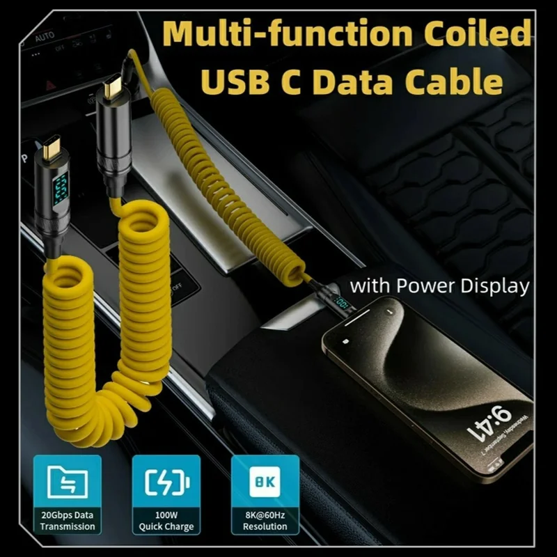 1,8 м 20 Гбит / с USB 3.2 Type-C Spring Cable Data 8K / 60 гц пд 100 вт Быстро Зарядка