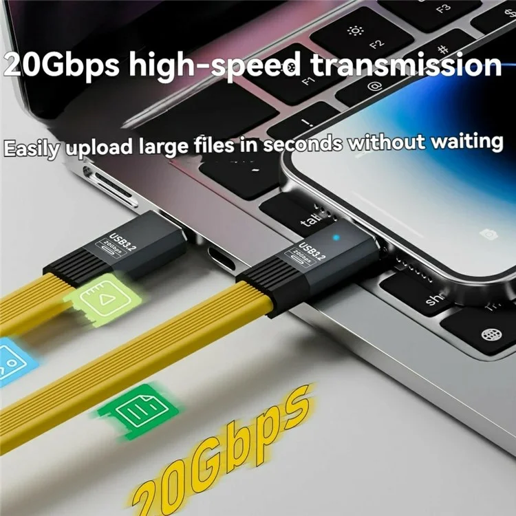 0,5m 8k / 60Hz USB 3.2 Tipo co Tipo c 100W Carregamento Rápido de 20 Gbps Cordão de Dados - Amarelo