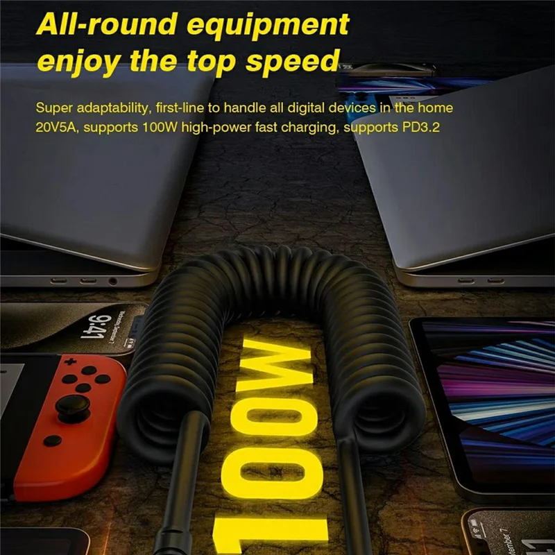 1.8m Type-C Male to Male 20Gbps PD 100W Fast Charging Spring Cable Support 8K / 60Hz Video Output