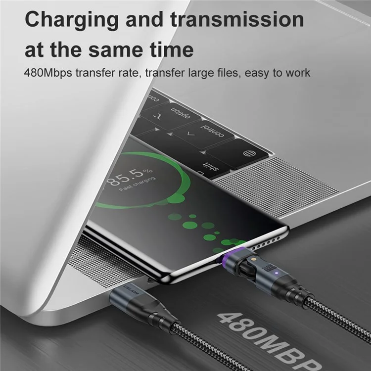 USLION US0203 1m Câble de charge magnétique pivotant Type-C vers iP / Type-C / Micro avec connexion 240W et transfert de données