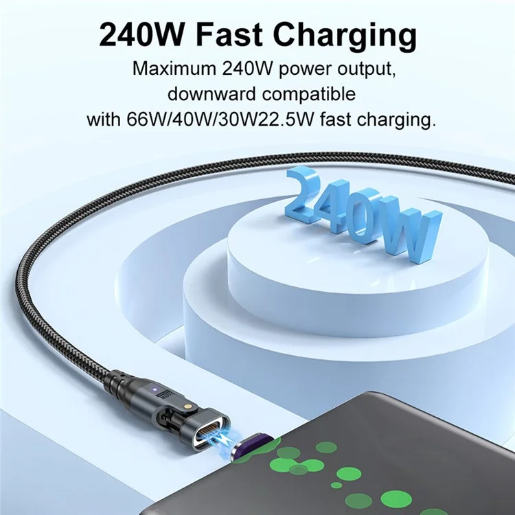 USLION US0203 1m Câble de charge magnétique pivotant Type-C vers iP / Type-C / Micro avec connexion 240W et transfert de données