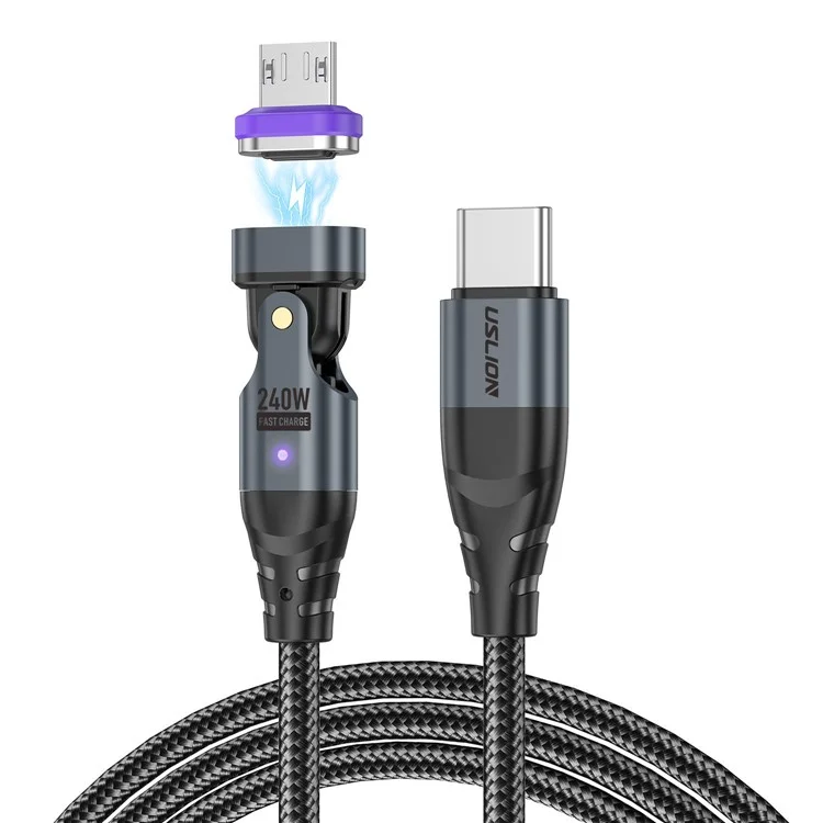 USLION US0203 1m 180-grad Rotatable Stecker 240W Datenkabel Magnetisches Ladungskabel - USB-C Bis Micro