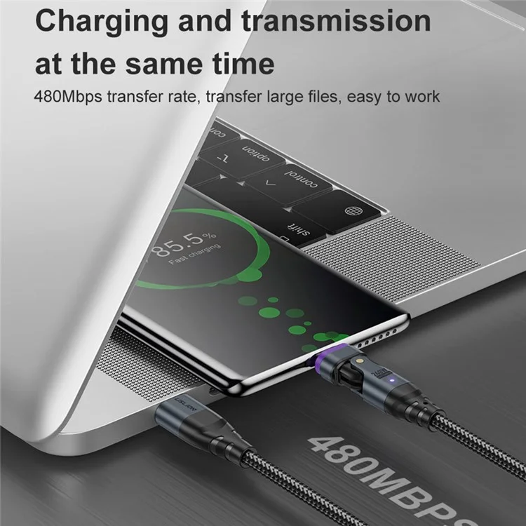 USLION US0203 1.8m 180-Degree Rotatable Connector 240W Data Cable Magnetic Charging Cable - USB-C To USB-C