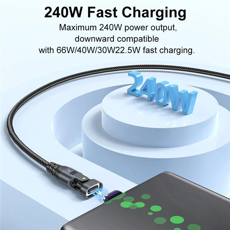 USLION US0203 1.8m 180-Degree Rotatable Connector 240W Data Cable Magnetic Charging Cable - USB-C To USB-C