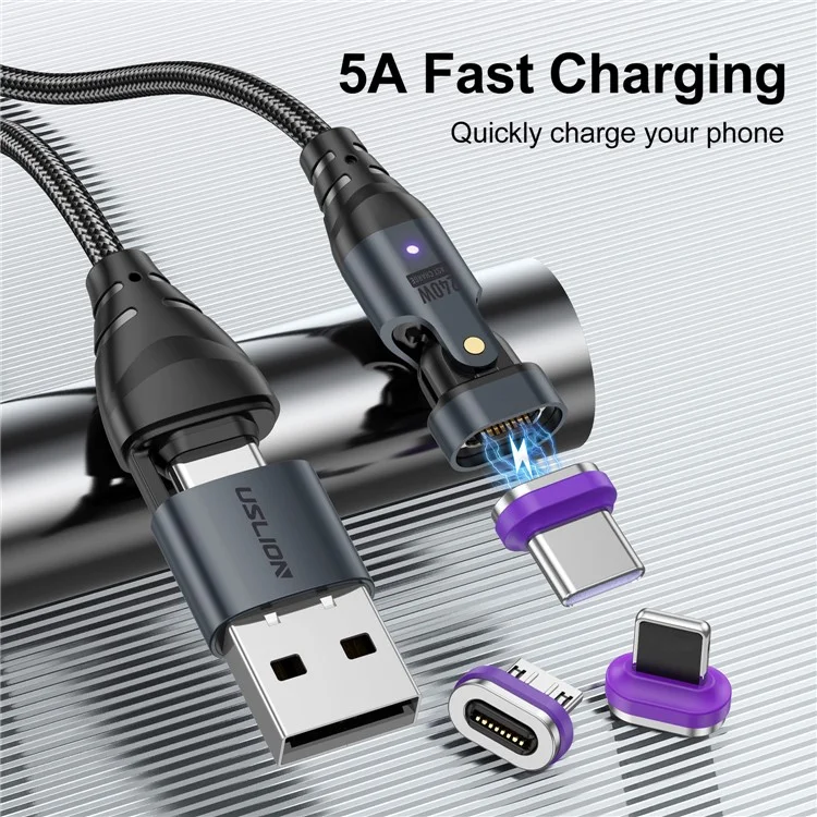 USLION US0204 Câble de charge magnétique rotatif 240W USB / Type-C vers Type-C / Micro / iP de 1,8 m