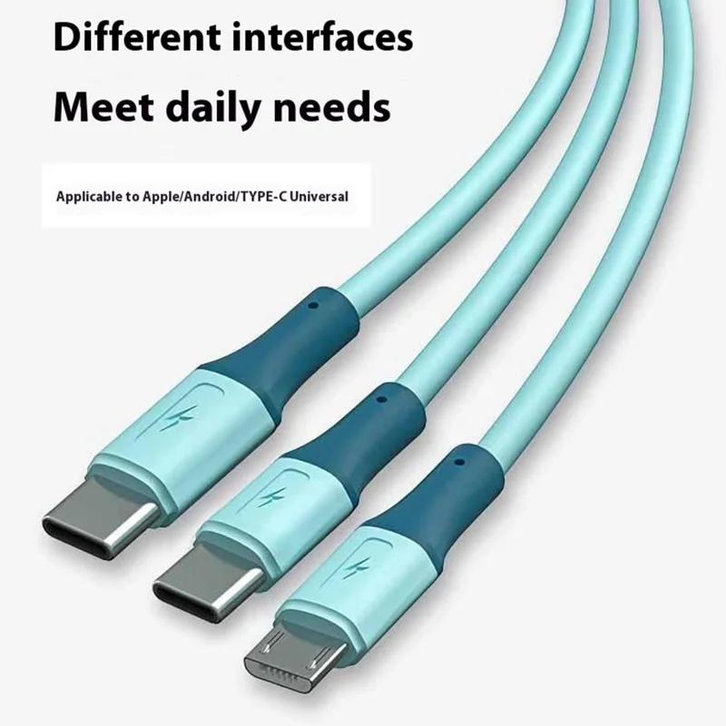 1m 3-in-1 Charging Cable Dual Type-C + Micro USB Liquid Silicone Feeling TPE Data Cord - Pink