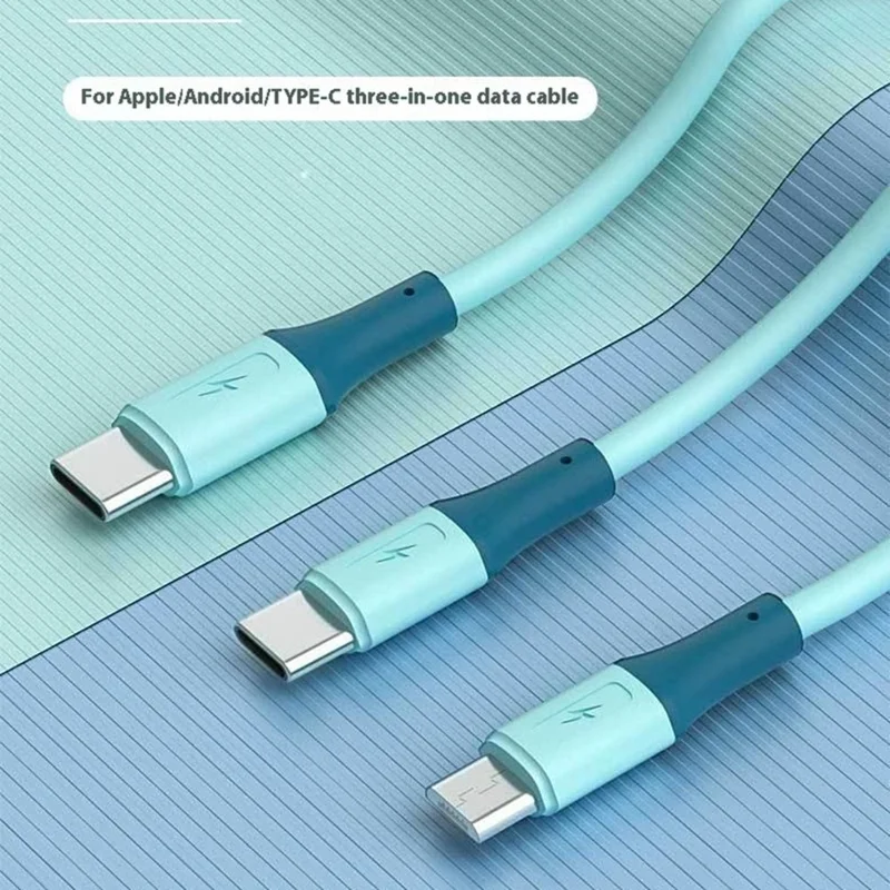 1m 3-in-1 Charging Cable Dual Type-C + Micro USB Liquid Silicone Feeling TPE Data Cord - Pink