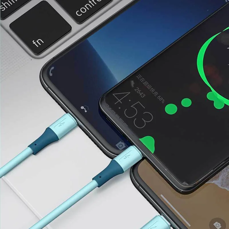 1m 3-in-1 Charging Cable Dual Type-C + Micro USB Liquid Silicone Feeling TPE Data Cord - Pink