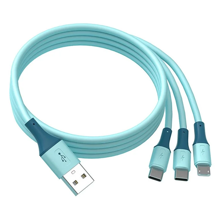 1.5m 3-in-1 Charging Cable Dual Type-C + Micro USB Liquid Silicone Feeling TPE Data Cord - Blue