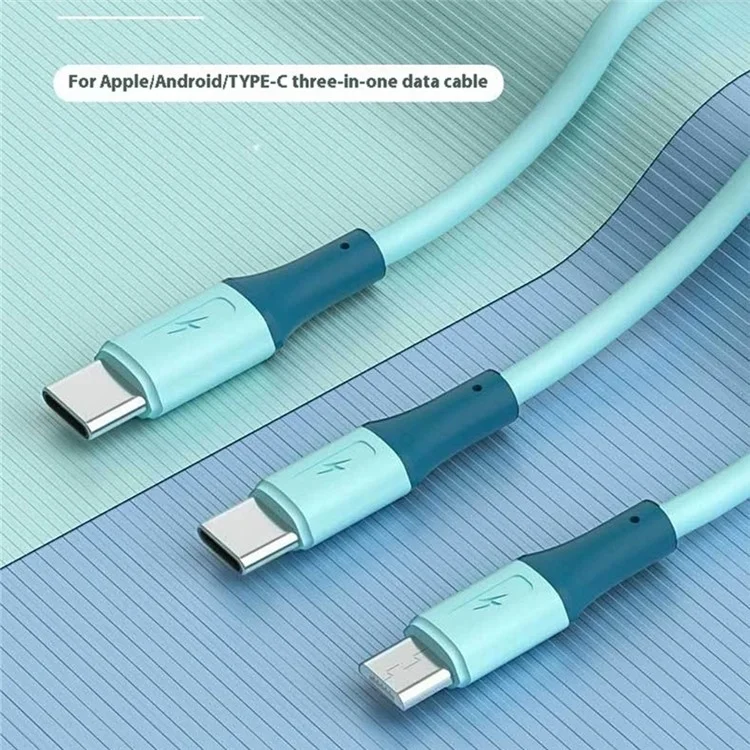 1.5m 3-in-1 Charging Cable Dual Type-C + Micro USB Liquid Silicone Feeling TPE Data Cord - Blue