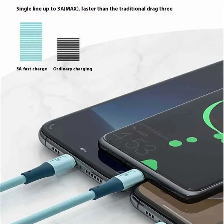 1.5m 3-in-1 Charging Cable Dual Type-C + Micro USB Liquid Silicone Feeling TPE Data Cord - Blue