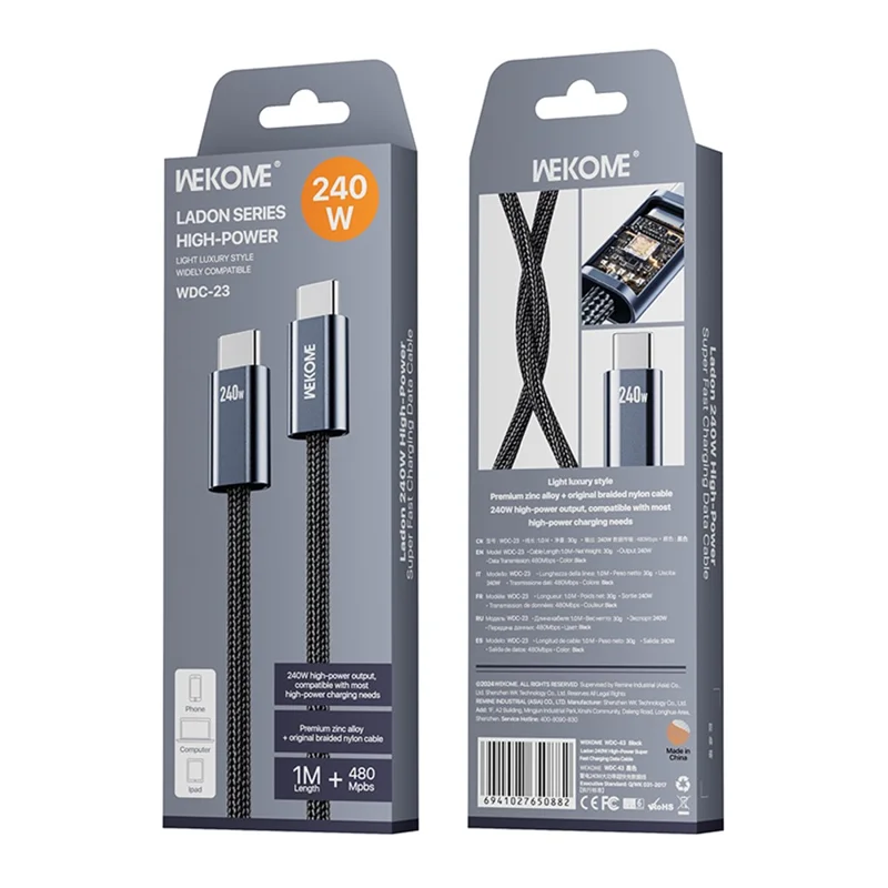 WEKOME WDC-23 Type-C to Type-C Cable 240W Fast Charging Line 480Mbps Data Transfer Cord