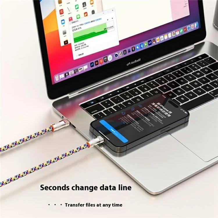 120cm 2-in-1 PD 66W Type-C Charging Cable Cell Phone Crossbody Lanyard Data Cable with Zinc Alloy Buckle, Tether Tab - Multi-Color