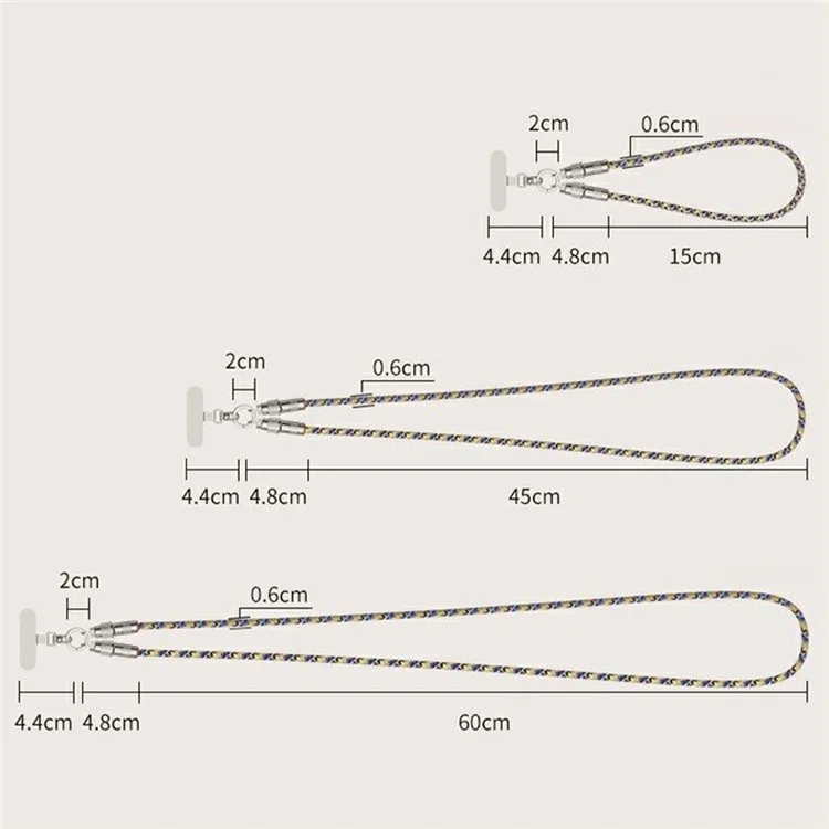 120cm 2-in-1 PD 66W Type-C Charging Cable Cell Phone Crossbody Lanyard Data Cable with Zinc Alloy Buckle, Tether Tab - Multi-Color