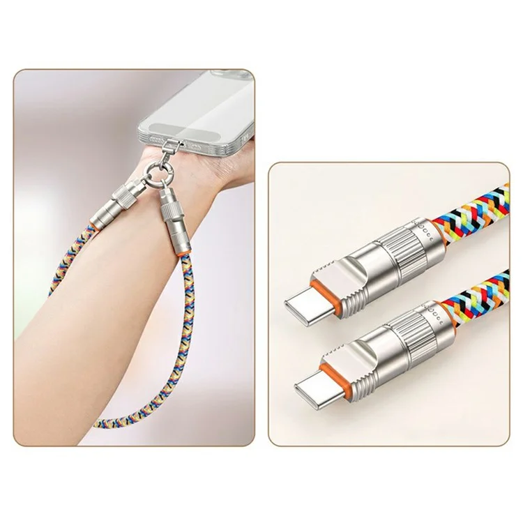 30cm 2-in-1 PD 66W Type-C Charging Cable Cell Phone Wrist Strap Data Cable with Zinc Alloy Buckle, Tether Tab - Multi-Color