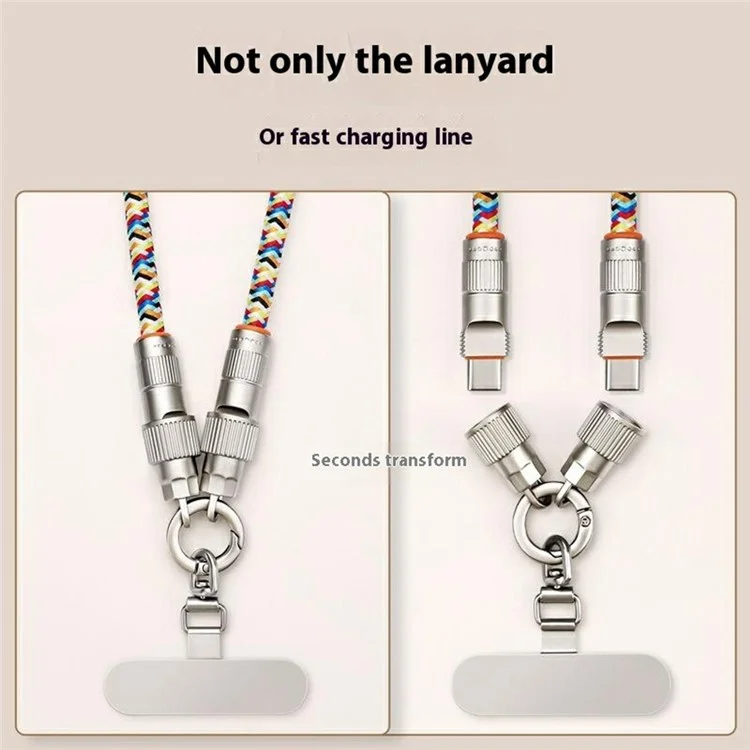 30cm 2-in-1 PD 66W Type-C Charging Cable Cell Phone Wrist Strap Data Cable with Zinc Alloy Buckle, Tether Tab - Multi-Color