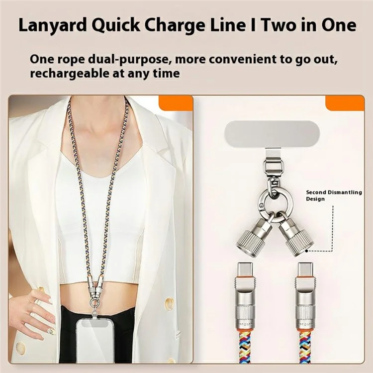 30cm 2-in-1 PD 66W Type-C Charging Cable Cell Phone Wrist Strap Data Cable with Zinc Alloy Buckle, Tether Tab - Multi-Color