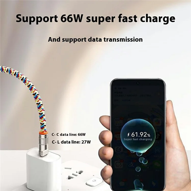 30cm 2-in-1 PD 66W Type-C Charging Cable Cell Phone Wrist Strap Data Cable with Zinc Alloy Buckle, Tether Tab - Multi-Color