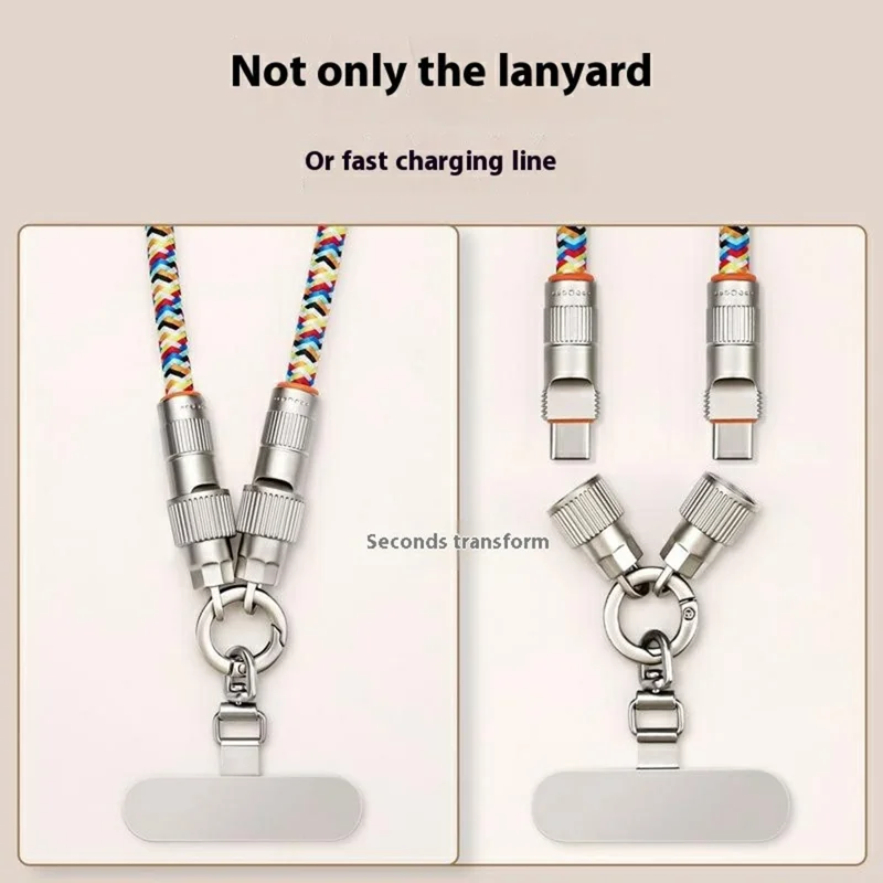 30cm 2-in-1 PD 66W Type-C Charging Cable Cell Phone Wrist Strap Data Cable with Zinc Alloy Buckle, Tether Tab - Sapphire