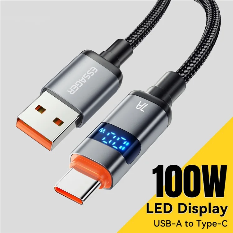 ESSAGER ES-X61 2m USB to Type-c Cable 7A Affichage Numérique Téléphone Fast Charging Data Cordon
