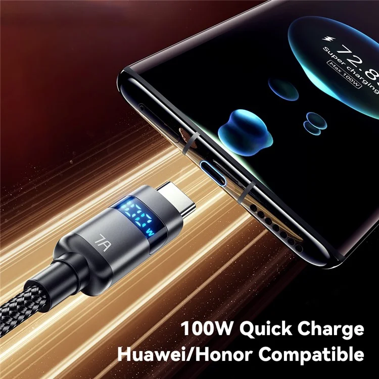 ESSAGER ES-X61 2m USB to Type-c Cable 7A Affichage Numérique Téléphone Fast Charging Data Cordon