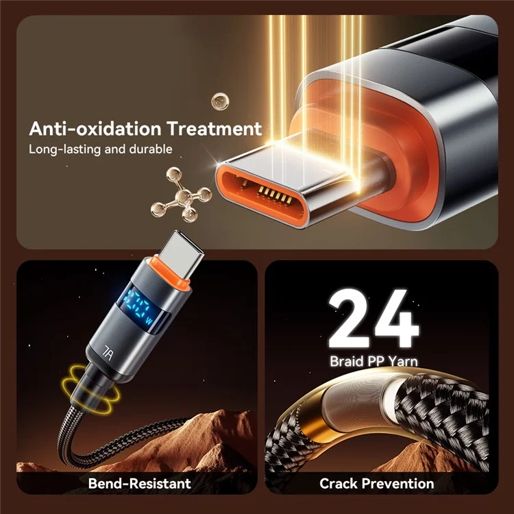 ESSAGER ES-X61 2m USB to Type-c Cable 7A Affichage Numérique Téléphone Fast Charging Data Cordon