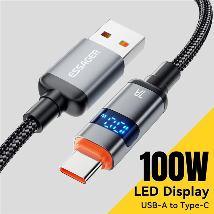 ESSAGER ES-X61 2m USB to Type-c Cable 7A Affichage Numérique Téléphone Fast Charging Data Cordon