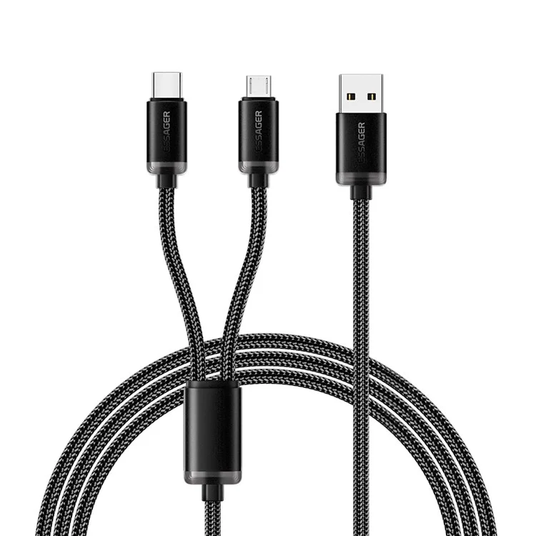ESSAGER ES-X60 1,2 м USB Для Типа c + Micro 2-в-1 Зарядный Шнур Плетенный Шнурный Кабель Данных