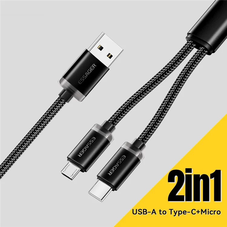 ESSAGER ES-X60 1,2 м USB Для Типа c + Micro 2-в-1 Зарядный Шнур Плетенный Шнурный Кабель Данных