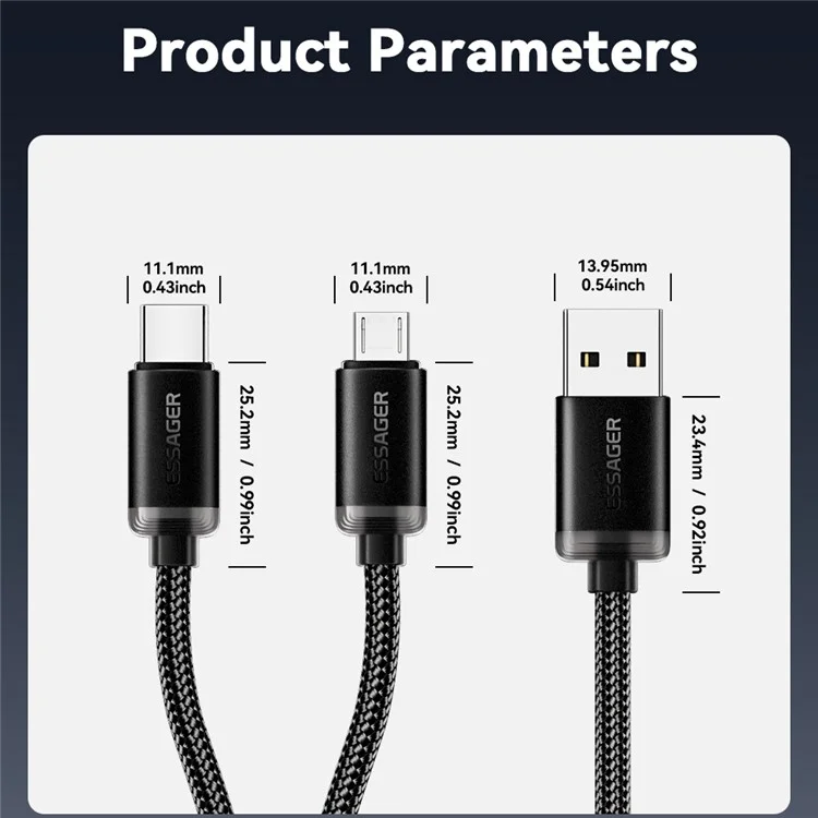 ESSAGER ES-X60 1,2 м USB Для Типа c + Micro 2-в-1 Зарядный Шнур Плетенный Шнурный Кабель Данных