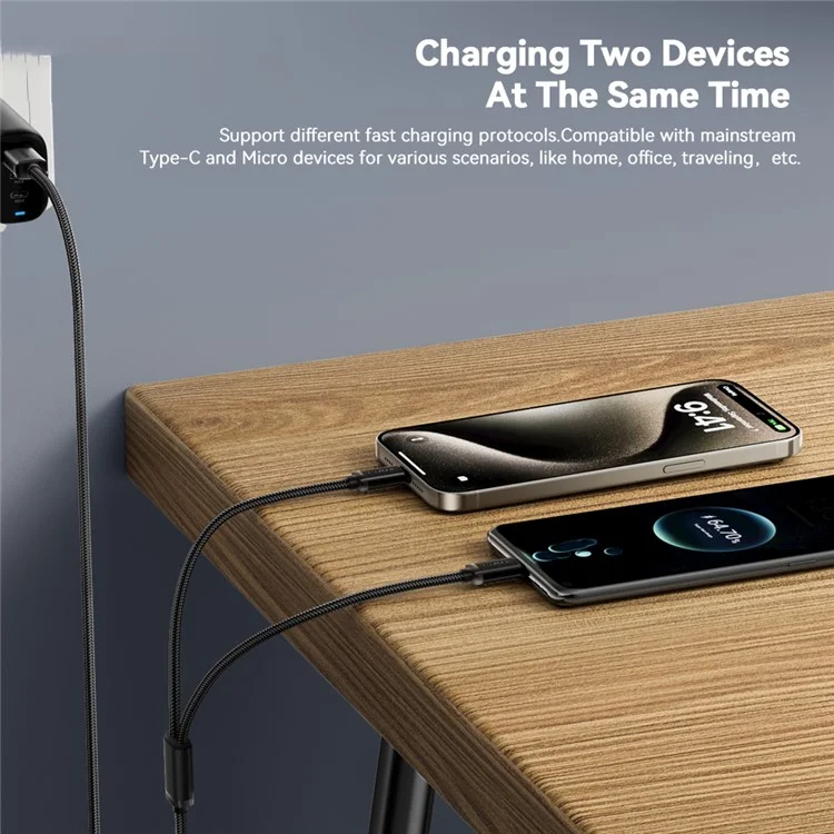 ESSAGER ES-X60 1,2 м USB Для Типа c + Micro 2-в-1 Зарядный Шнур Плетенный Шнурный Кабель Данных