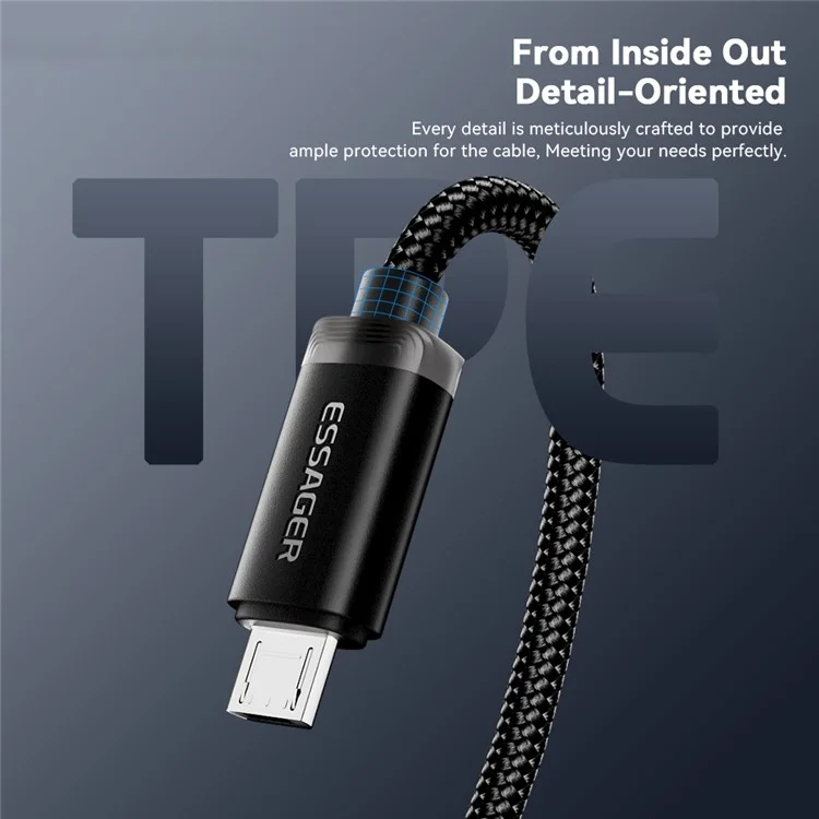 ESSAGER ES-X60 1,2 м USB Для Типа c + Micro 2-в-1 Зарядный Шнур Плетенный Шнурный Кабель Данных