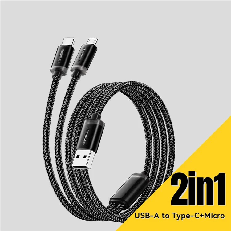 ESSAGER ES-X60 1,2 м USB Для Типа c + Micro 2-в-1 Зарядный Шнур Плетенный Шнурный Кабель Данных