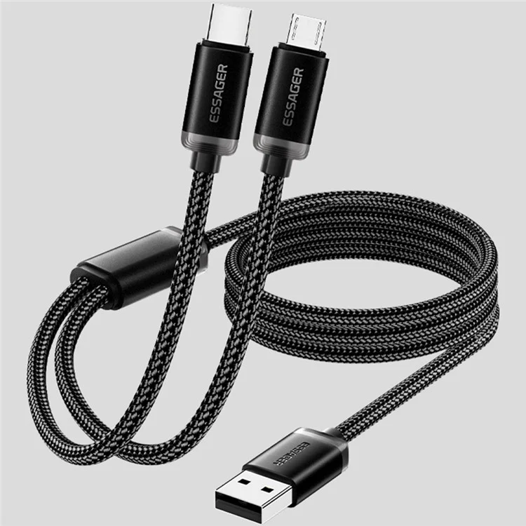 ESSAGER ES-X60 1,2 м USB Для Типа c + Micro 2-в-1 Зарядный Шнур Плетенный Шнурный Кабель Данных