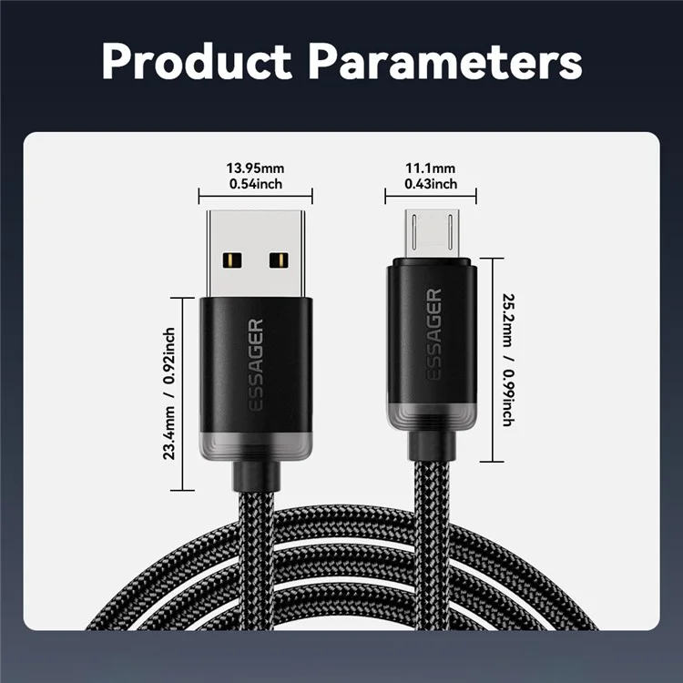 ESSAGER ES-X60 3m USB to Micro Phone Charging Cable Braided Data Cable