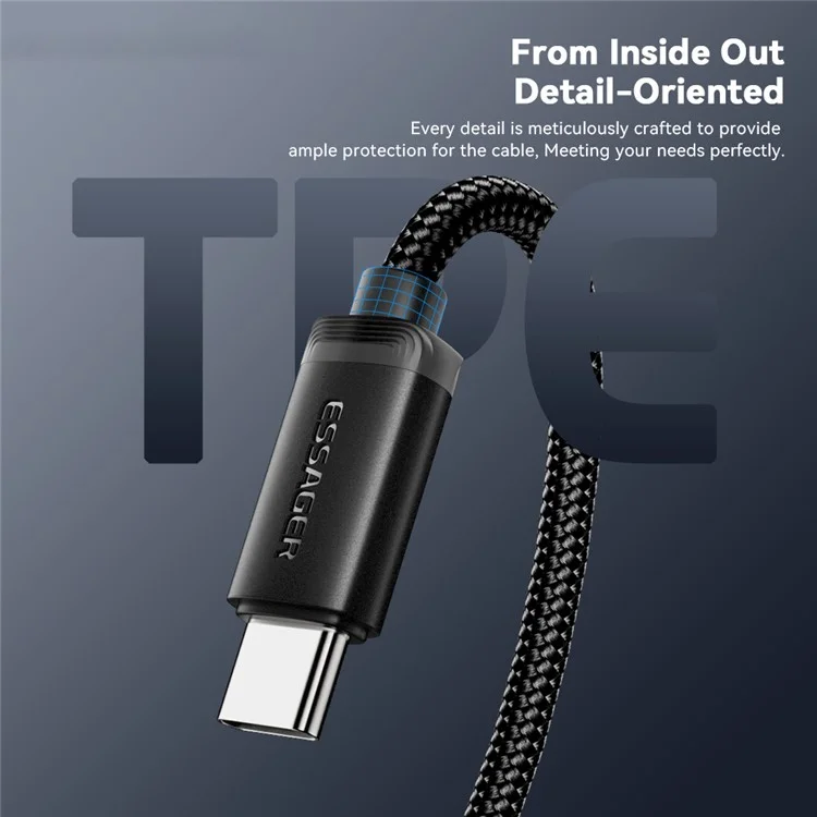 ESSAGER ES-X60 3m USB to Type-C Phone Charging Cable 3A Braided Data Cable