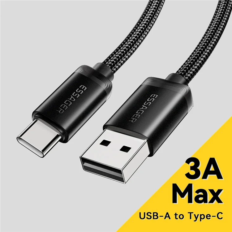 ESSAGER ES-X60 3m USB to Type-C Phone Charging Cable 3A Braided Data Cable