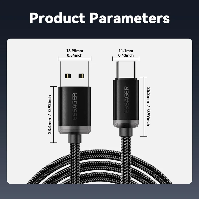 ESSAGER ES-X60 1m USB to Type-c Câble de Charge du Téléphone 3A Câble de Données Tressé