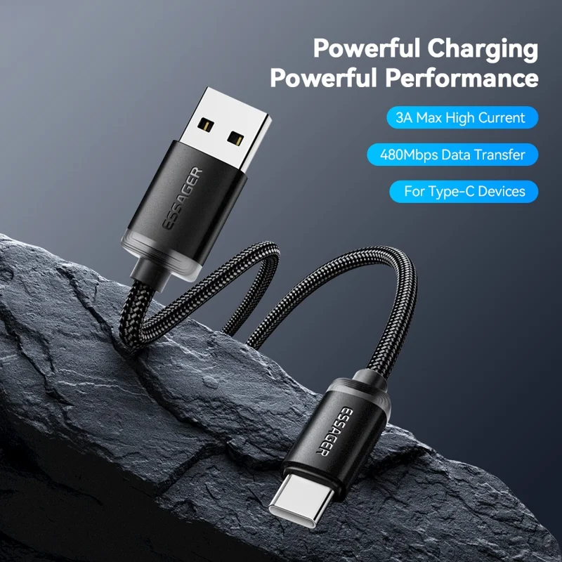 ESSAGER ES-X60 1m USB to Type-c Câble de Charge du Téléphone 3A Câble de Données Tressé